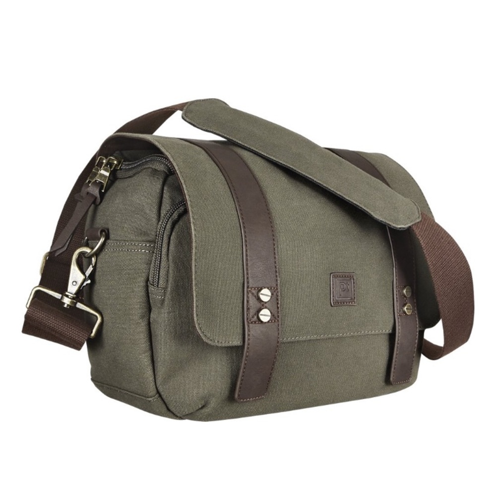 Platinum Vintage DSLR Messenger Style Canvas Camera Bag | Army Green & Brown
